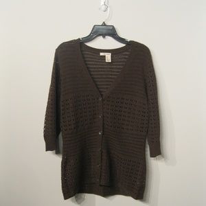 DKNY Open Knit Cardigan LG Dark Brown